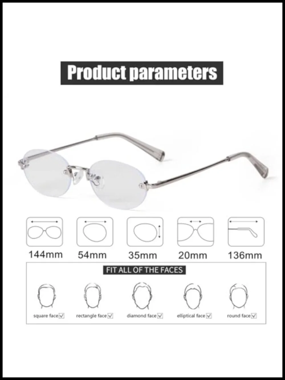 Vintage Rimless Oval Sunglasses 90s Retro Blue Light Blocking UV Protection
